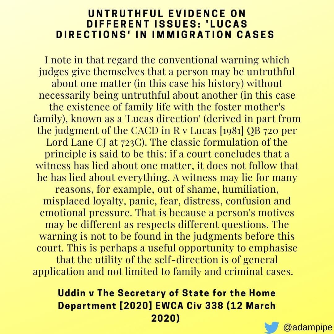 Uddin v The Secretary of State For the Home Department[2020] EWCA Civ 338